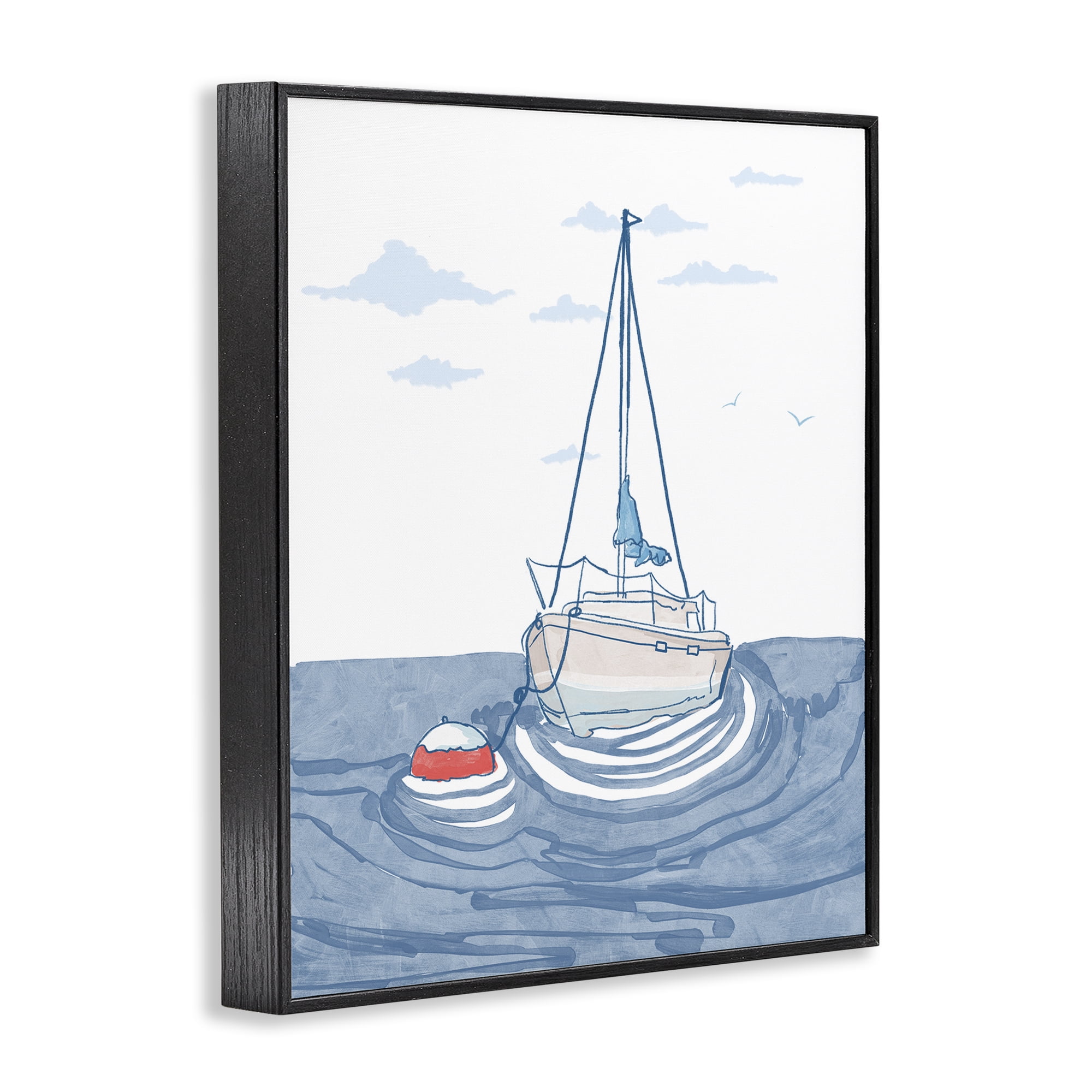 Stupell Industries Cool Tone Sailboat Floating Black Framed Giclee Art, design by Melissa Tilley