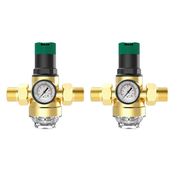 2X Pressure Regulator Water 3/4 Inch, Water Pressure Regulator with Water Pressure Gauge and Mesh Filter