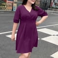 thumbnail image 7 of Plus Size V Neck Mini Dress for Women Short Sleeve Casual Summer A-Line Tunic Dress with Pockets Flowy Sundress, 7 of 7