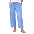 thumbnail image 2 of Gamivast Linen Pants for Women Cropped Straight Leg High Waisted Beach Pants Drawstring Elastic Waist Breathable with Pockets Easy Pull on Style for Garden Afternoons Errands and Weekend Wear, 2 of 8