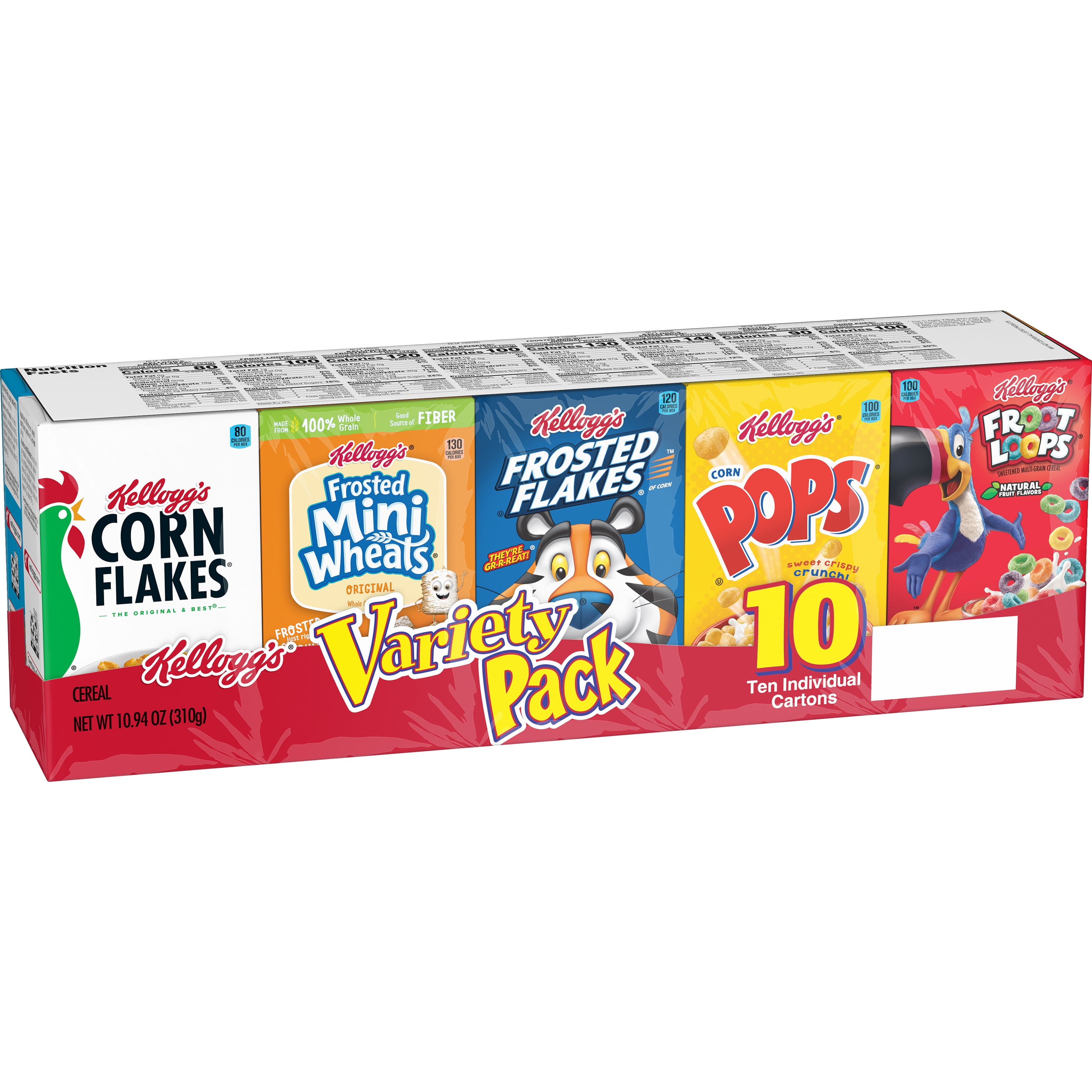 Kellogg's Breakfast Cereal Assorted Variety Pack, Single Serve, 10ct 10