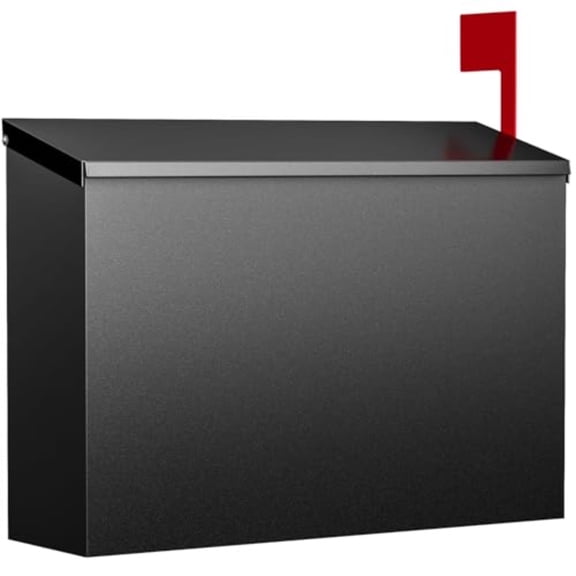 Wall-Mount Mailbox for Outside Large Capacity Rust-Proof Mail Box with Stay-Open Lid and Red Flag Kit Gaanized Steel Weather-Resistant Post Box for House Outside 10.5"x4.3"x14.2" Black