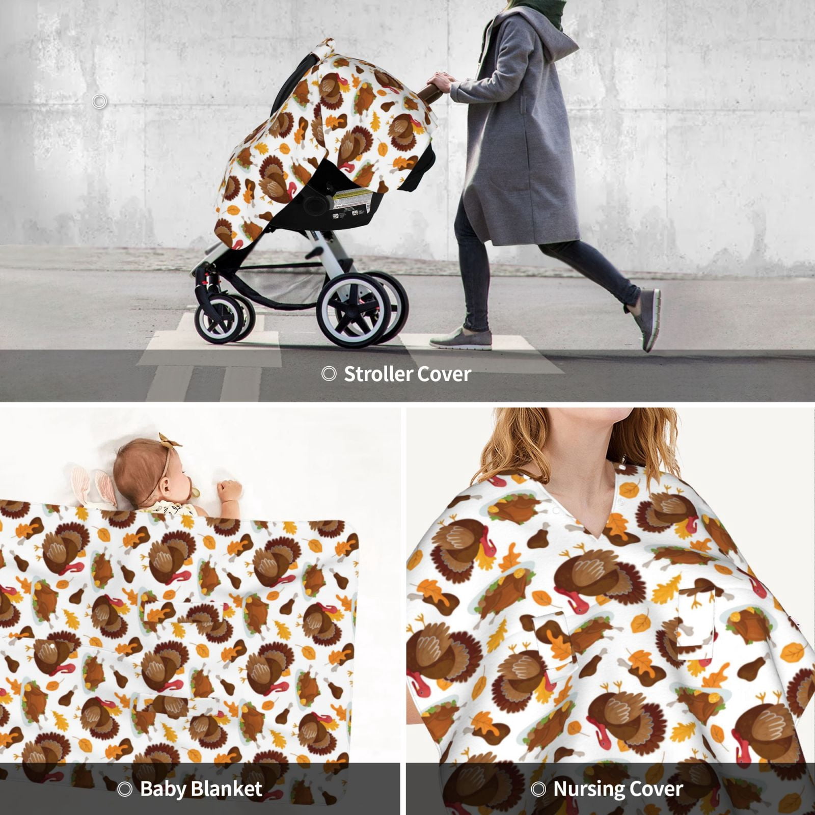 Car Seat Cover Baby - Turkey And Thanksgiving3 Breathable Infant Car Seat Cover for Baby Carseat, Lightweight Comfort Baby Essentials Must Haves Newborn Stuff for Girl Boy