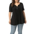 thumbnail image 6 of Women's Plus Size Henley V Neck Button up Tunic Tops Casual Short Sleeve Blouse Shirts, 6 of 6