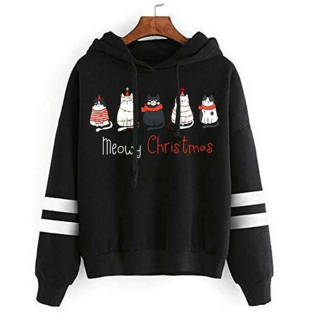 Sudadera con capucha de gato para Navidad y Año Nuevo, suéter de gran tamaño con gráfico de Hip Hop Harajuku, ropa para mujer