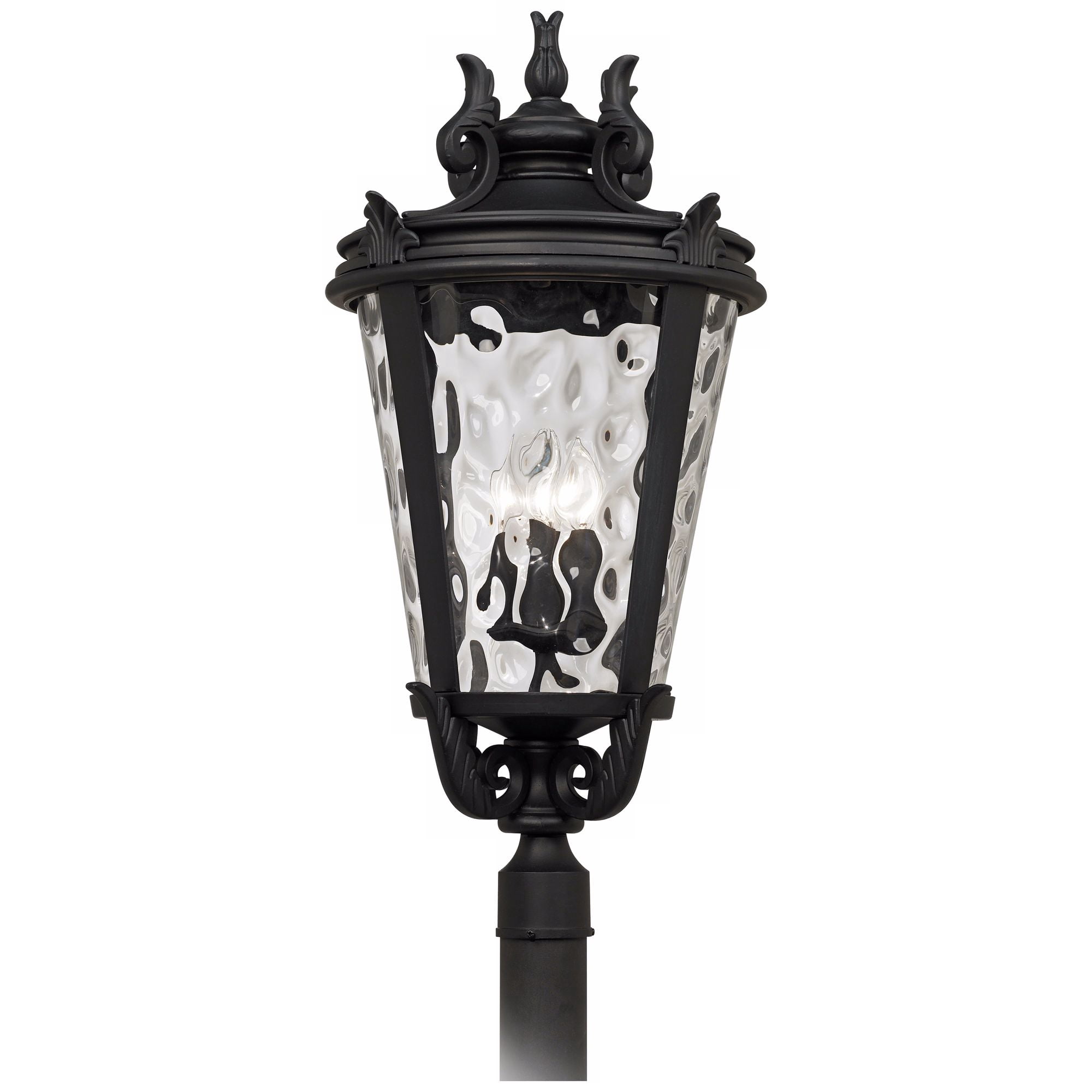 John Timberland Casa Marseille Vintage Rustic Outdoor Post Light Textured Black Scroll 33 1/2" Clear Hammered Glass for Exterior Barn Deck House Porch