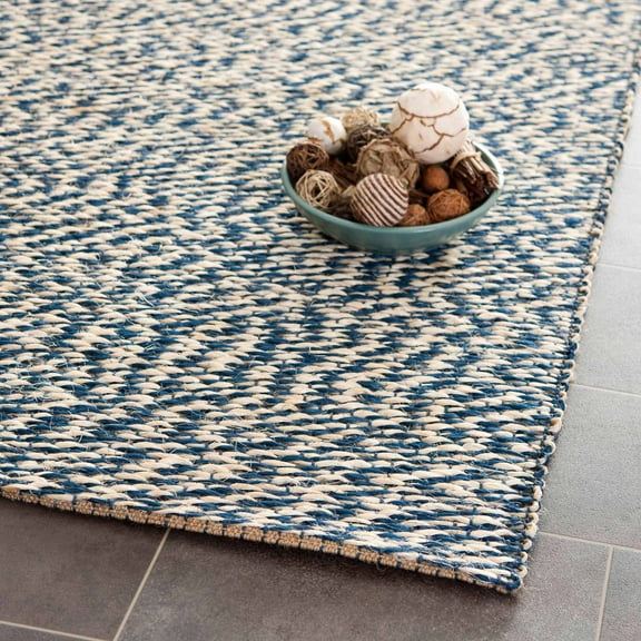 SAFAVIEH Natural Fiber Lars Braided Jute Area Rug, Blue/Ivory, 3' x 5'