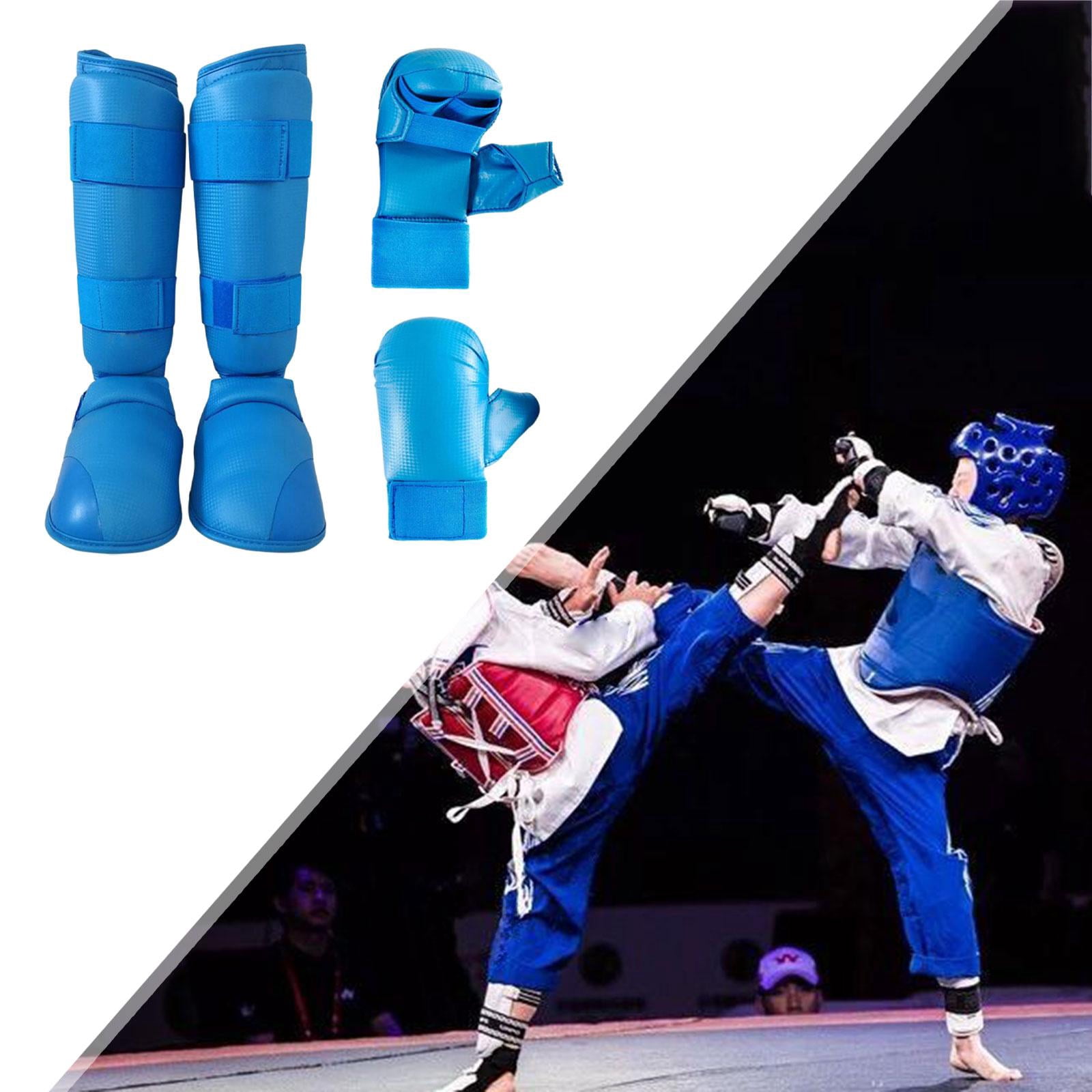 BAOSITY Karate Sparring Gear Set Boxing Gloves Shin Guards Taekwondo Training Punch Mitts, Punching Gloves Equipment for Mma Sparring M