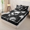 thumbnail image 2 of Homewish Grunge Skull Skeleton Zipper Full Size Comforter Sets with Fitted Sheet and 2 Pillowcases,Halloween Spider Web Zipper Bedding Set,Floral Bed Set,Black Reversible,4pcs, 2 of 8