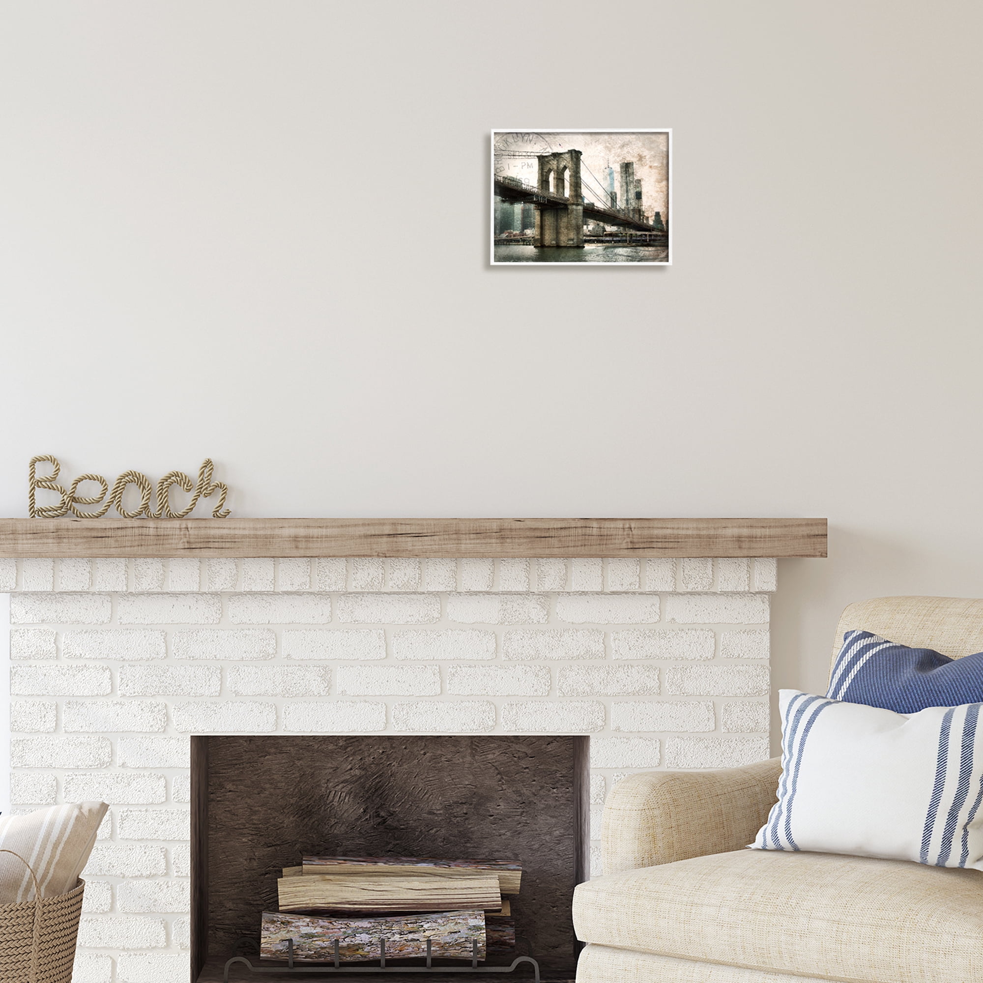 Stupell Industries Vintage Brooklyn Bridge Abstract Painting White Framed Art Print Wall Art, 14 x 11