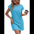 thumbnail image 2 of Vestido Corto de Verano para Mujer, Informal, con Mangas , Cuello Redondo, Holgado, Básico, Azul Lago, Talla XL, 2 of 8