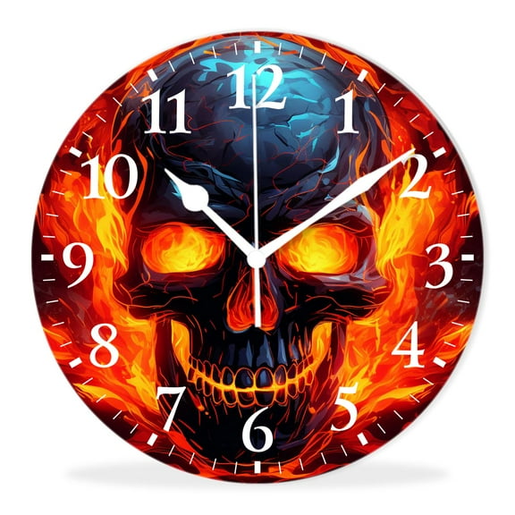 Silent Non-Ticking Wall Clock Easy to Read Colorful Battery Operated Clock,for Bedroom,Living Room-Gold Skeleton Fire Colorful(10inch)