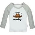 thumbnail image 2 of iDzn I Was Born A Cowboy Funny T shirt For Baby, Newborn Babies T-shirts, Infant Tops, 0-24M Kids Graphic Tees Clothing (Long Gray Raglan T-shirt, 6-12 Months), 2 of 5