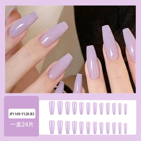 taro purple glossy wearing armor, fashionable solid color fake nail patch, European and American style hot-selling 24 pieces of coffin armor