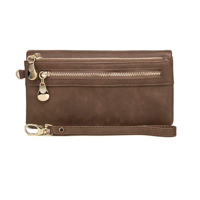 Minnieouse Cartera de cuero PU para mujer, carpeta de fotos de repuesto Vintage portátil, bolsillo con cremallera, monedero para niñas, Carteras Café