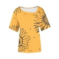 thumbnail image 7 of QQAMB Womens Tops Petal Sleeve Floral Printed Summer Trendy T-Shirt Casual Loose Square Neck Button Blouse Tees Yellow XL, 7 of 7