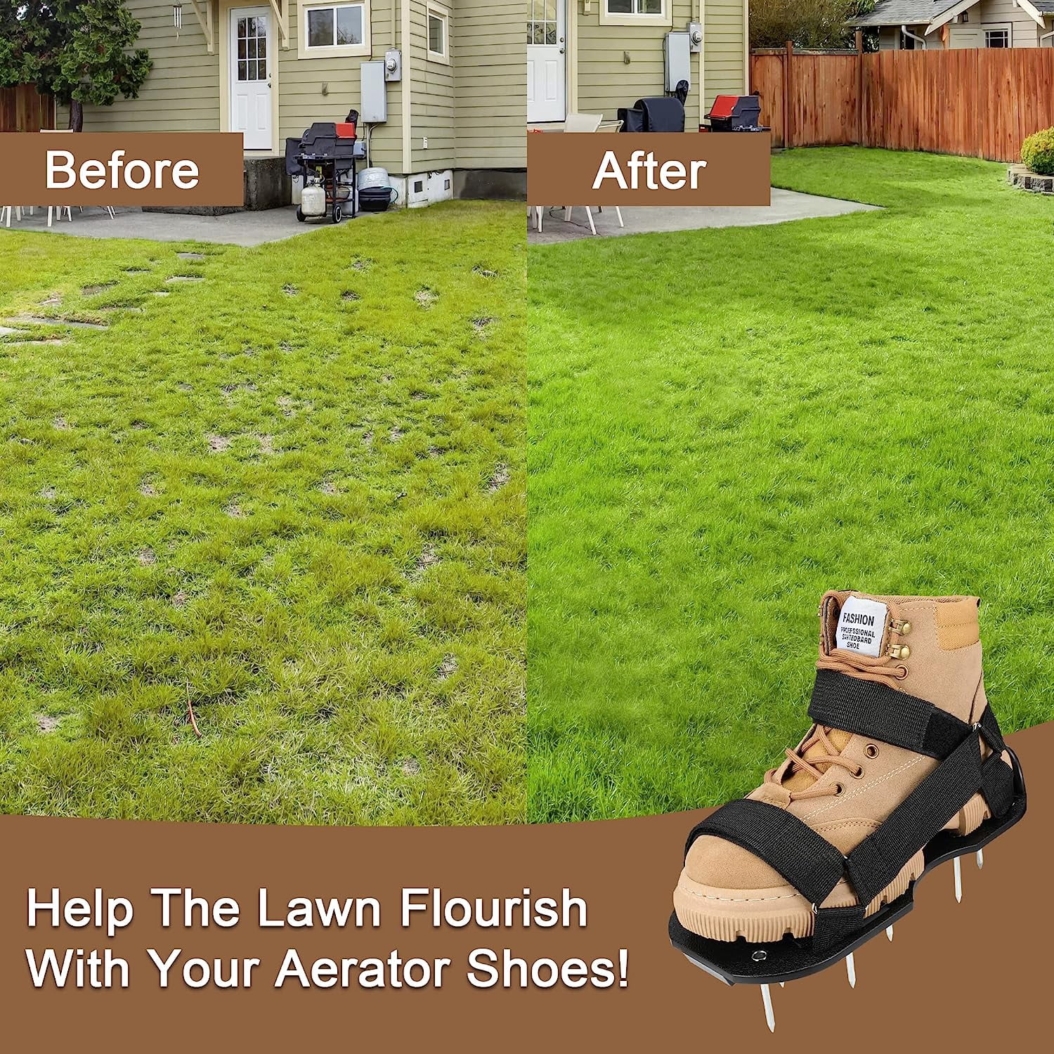 Lawn Aerator Shoes Pre-Assembled - 26 Heavy Duty Steel Spikes (2.4"), Stainless Base Plate, Adjustable Metal Buckle Straps Walk Behind Grass Sandals for Yard Care