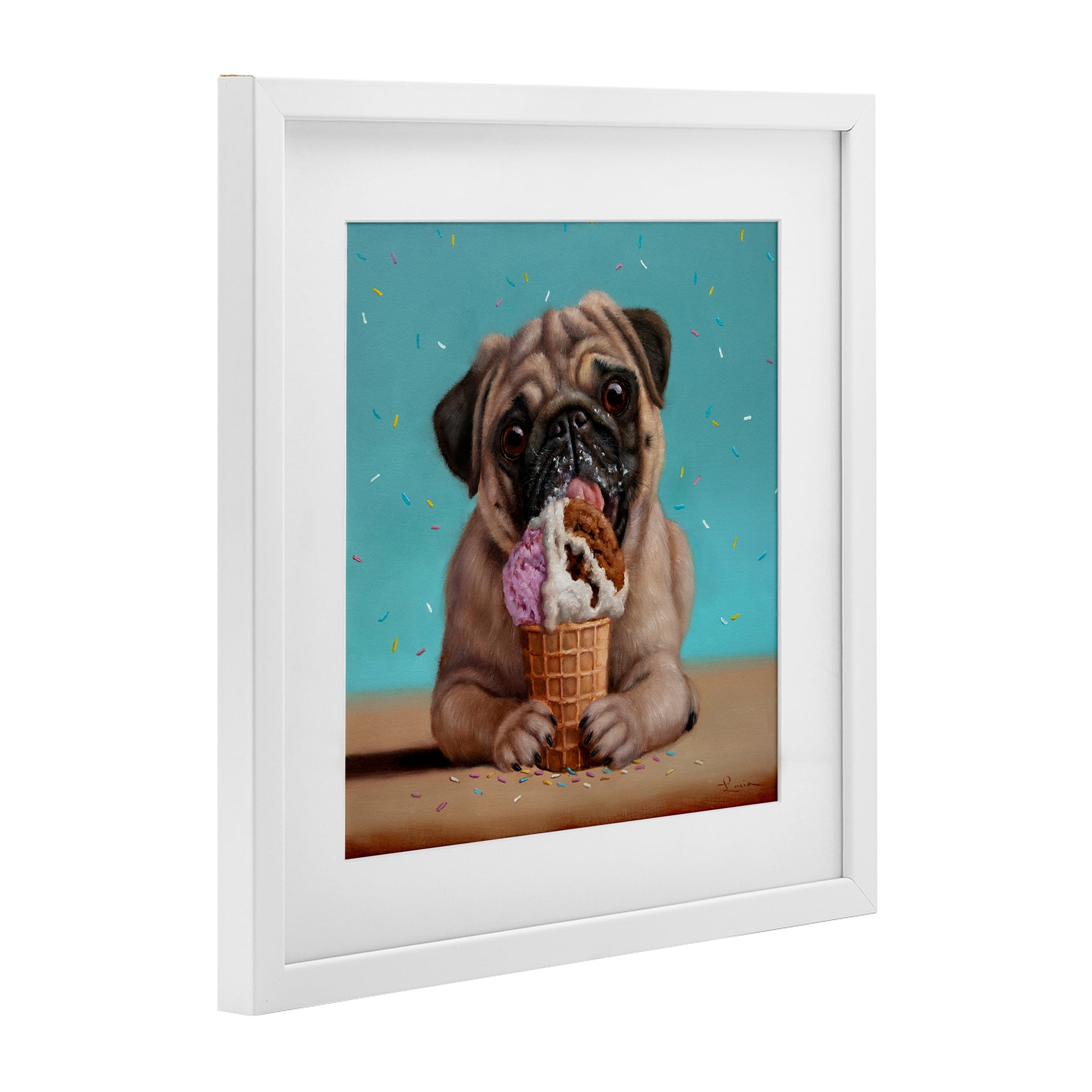Neapawlitan Ice Cream & Dog White Framed Print Under Glass, design by Lucia Heffernan