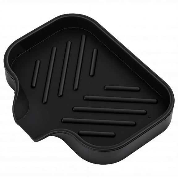 Silicone Bathroom Soap Dishes with Drain Spout-Bathroom and Kitchen Sink Organizer,Sponge Holder,Dish Soap Tray,Perfect for Dispenser,Scrubber,Bottle,Cup on Sink or Counter-Black 4.9"×3.2"
