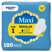 Equate Maxi Pads with Wings, Size 1, Regular Absorbency, Compare to Always® (180 Count)