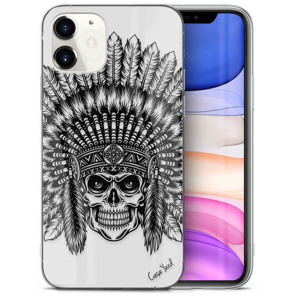 Case Yard iPhone-12-Mini Case Clear Soft & Flexible TPU Ultra Low Profile Slim Fit Thin Shockproof Transparent Bumper Protective Cover Drop Protective Cell Phone Cases (Skull Feather)
