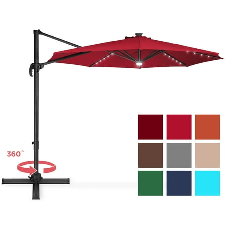 Best Choice Products 10ft Solar LED Cantilever Offset Market Patio Umbrella Shade for Deck, Garden, Poolside w/ Easy Tilt, Smooth Gliding Handle - (The Best Ak 47 On The Market)