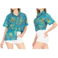 thumbnail image 2 of LA LEELA Women's Casual Beach Hawaiian Short Sleeve Blouse Shirt Summer Button Down Dress Tops Tee Shirts Blouses for Women M Fall Leaves, Bright Blue, 2 of 5
