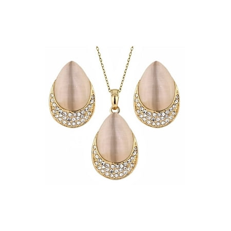Beautiful Shapes - Beautiful CZ Shell Shape Gold Plated Brass Earrings Pendant Set With 18