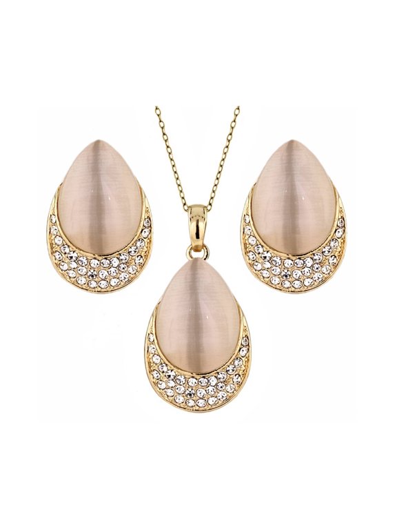 Beautiful CZ Shell Shape Gold Plated Brass Earrings Pendant Set With 18" Chain