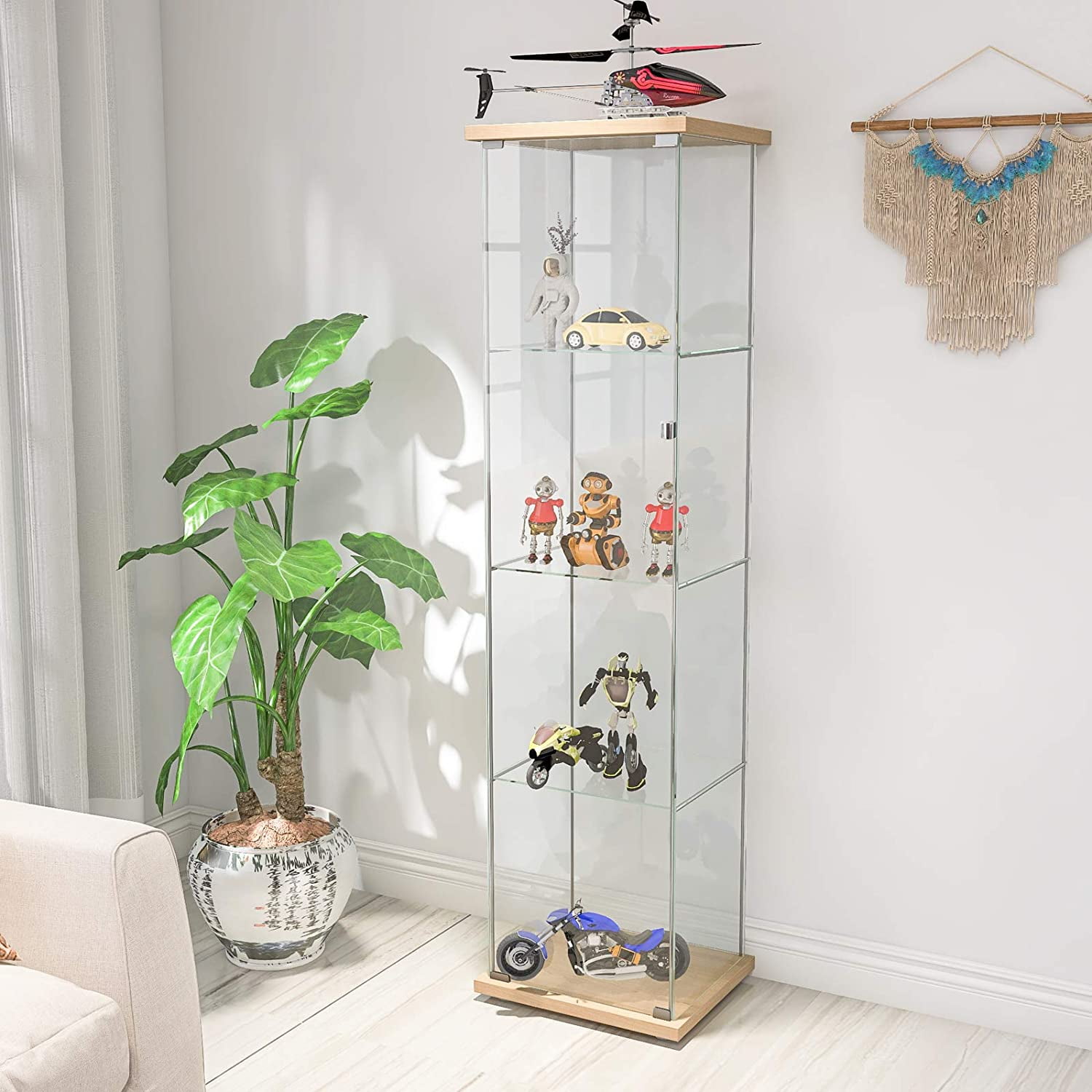 Details about   4-Shelf Glass Curio Rectangular Display Cabinet Tower White / Clear 951072 