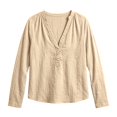 thumbnail image 5 of Women Solid Color V Neck Cotton Linen Blouse,Roll Up Long Sleeve Loose Bohemian Casual Shirt,Lightweight Breathable Basic Top for Daily Leisure,Travel Spring Summer 2026 Outfits Khaki S, 5 of 6