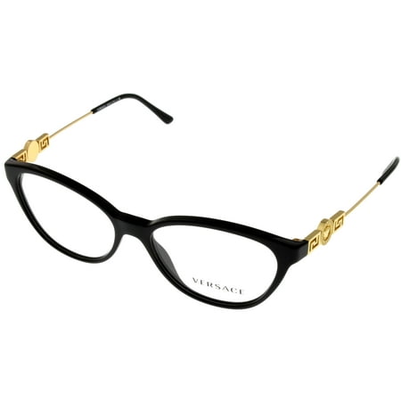 Versace Prescription Eyeswear Frames Womens Cat Eye Black/Gold VE3215 GB1 Size: Lens/ Bridge/ Temple:52- 15- 140- 38.9
