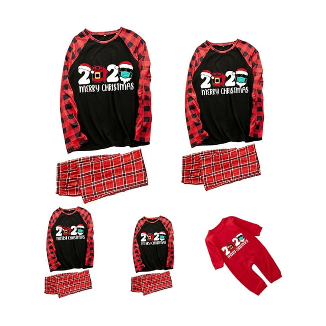 Innerwin Pyjama de Noël Manches Longues Maman Papa Enfant Ensemble de Pyjamas Assortis pour la Famille Fête Col Rond Vêtements de Nuit Décontractés Papa L