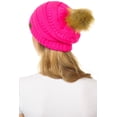 thumbnail image 4 of C.C Hat-43 Thick Warm Cap Hat Skully Faux Fur Pom Pom Cable Knit Beanie Neon Hot Pink, 4 of 4