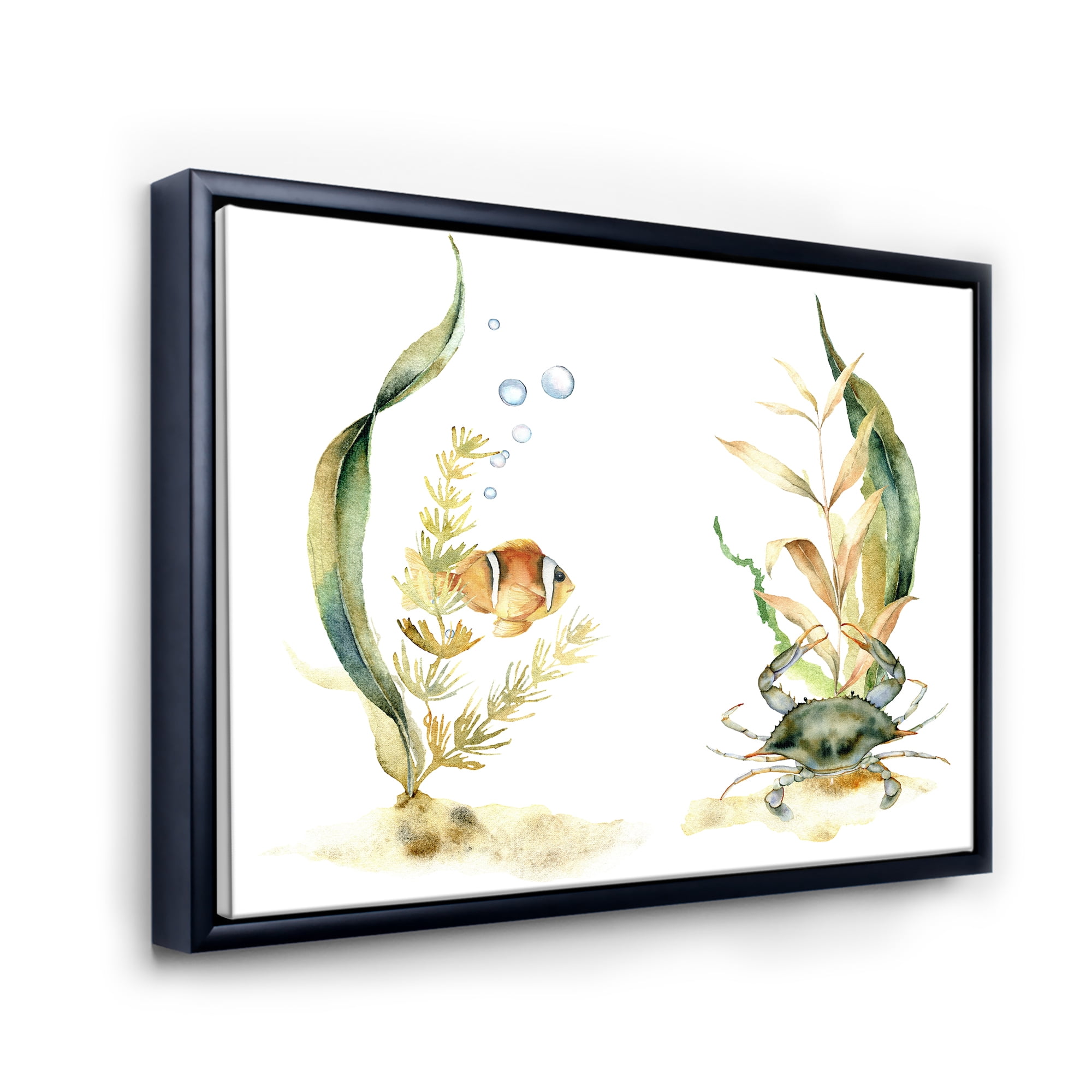 Designart 'Tropical Fish With Air Bubble and Algae' Traditional Framed Canvas Wall Art Print