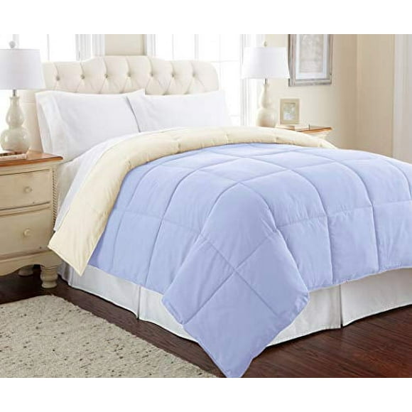 Modern Threads Down Alternative Microfiber Quilted Reversible Comforter/Duvet Insert Ultra Soft Bedding-Medium Warmth for All Seasons, Twin, Blue/Cream