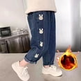 thumbnail image 3 of Girls High Waist Jeans Kids Winter Fleece Lined Pants Embroidered Warm Heavyweight Denim Outfit for Cold Weather, Blue, 11 Years, 3 of 3