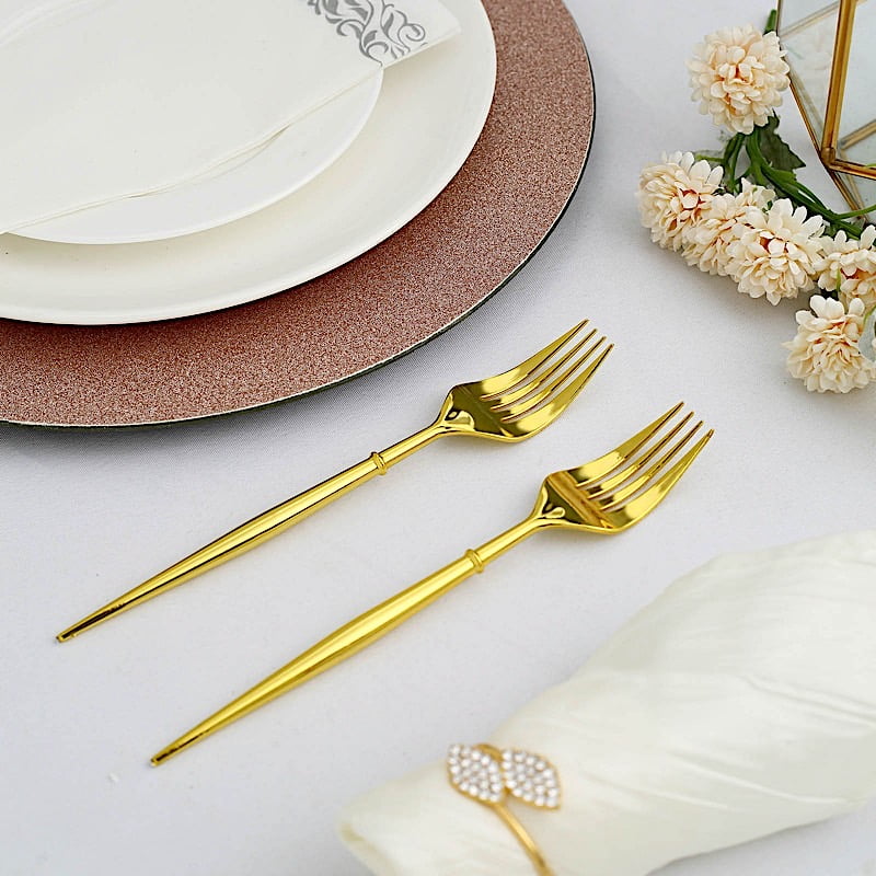 BalsaCircle 48 pcs 7-Inch long Gold Hammered Design Plastic Forks Disposable Wedding Party Catering Tableware Supplies 