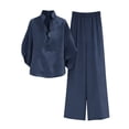 thumbnail image 6 of Tqyyweavej Two Piece Sets for Women Henley Button Long Sleeve Tops and Straight Leg Pants with Pockets Linen Sets for Women 2 Piece, 6 of 10