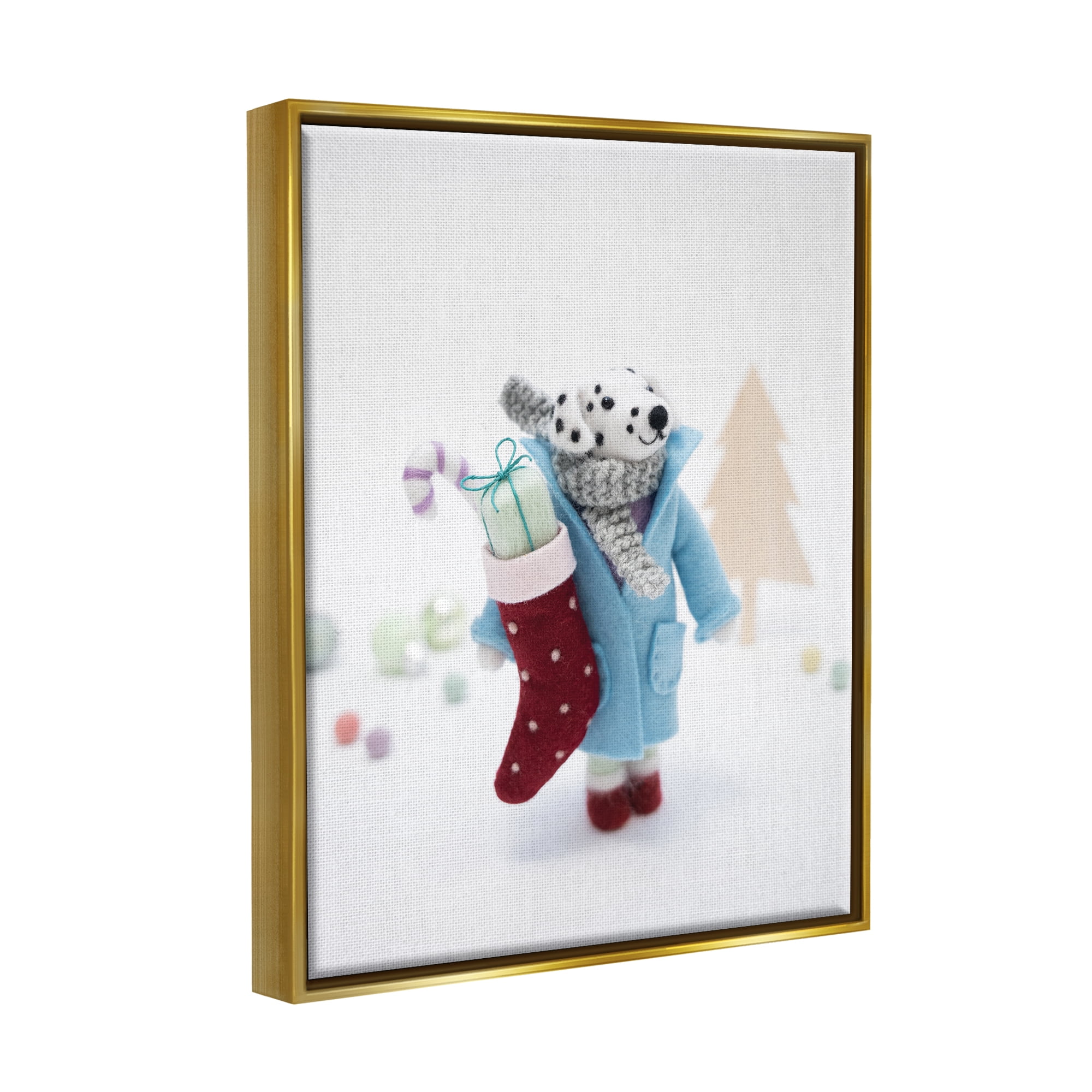 Stupell Industries Dalmatian Christmas Stocking Scene Holiday Photography Gold Floater Framed Art Print Wall Art
