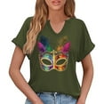 thumbnail image 6 of Craaazy Mardi Gras Shirts for Women Short Sleeve Casual Carnival Printed V-neck T-shirts Gifts, 6 of 6
