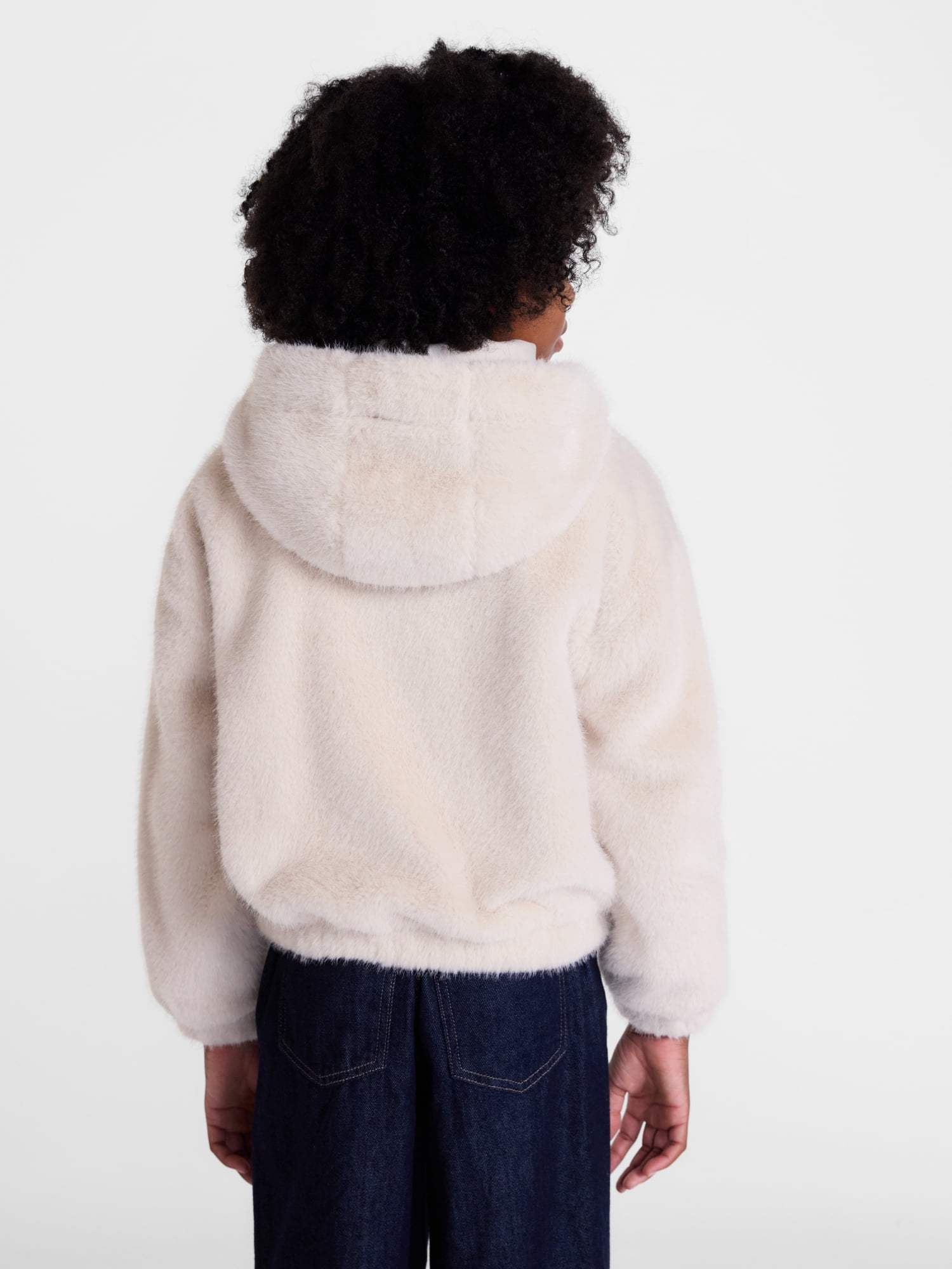 Weekend Academy Girls Fuzzy Faux Fur Hooded Jacket with Long Sleeves, Sizes 4-18