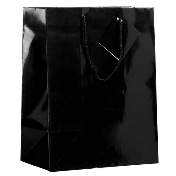 JAM Glossy Gift Bag, 10 x 13 x 5, Black, 1/Pack, Large