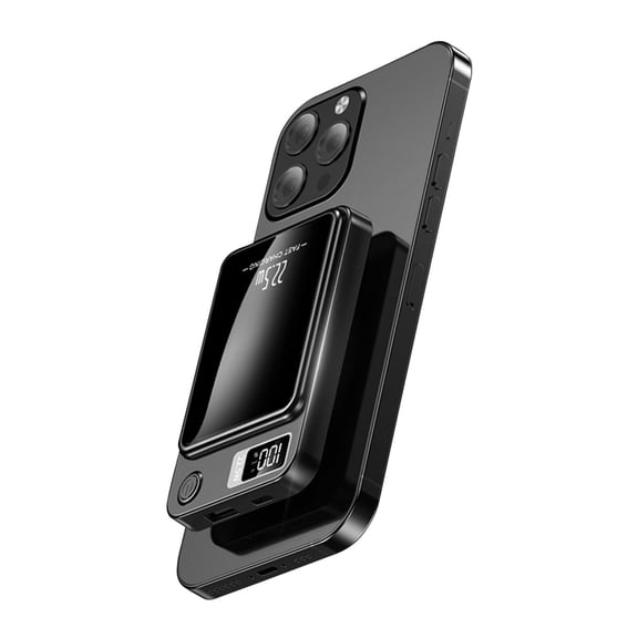 Wireless Portable Charger with LED Power Display, 5000mAh 22.5W Fast Charging Phone Battery Bank, 2 in 1 Wireless Magnetic Power Bank, Suitable for Outdoor Travel Emergency Backup Battery Pack, Black