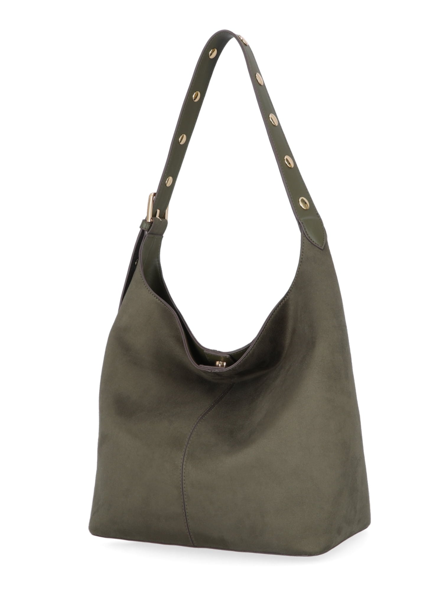 Time and Tru Women's Shively Faux Suede Bucket Handbag, Dark Olive