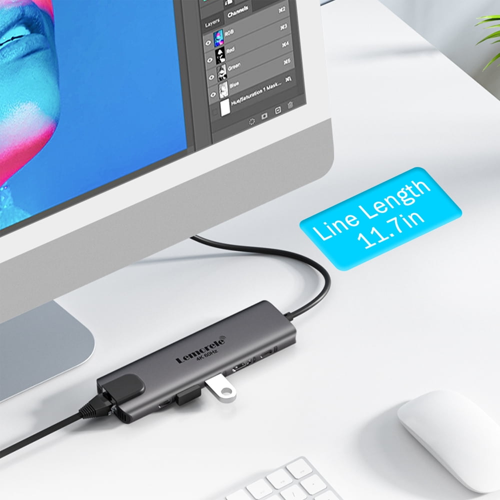 Lemorele Docking Station, 6-in-1 Aluminum USB C Adapter with 4k HDMI, USB a 3.0 and USB C 3.0, Gigabit Ethernet, 100w Fast Charge, Support Windows/Macos/Android/Ios/Linux