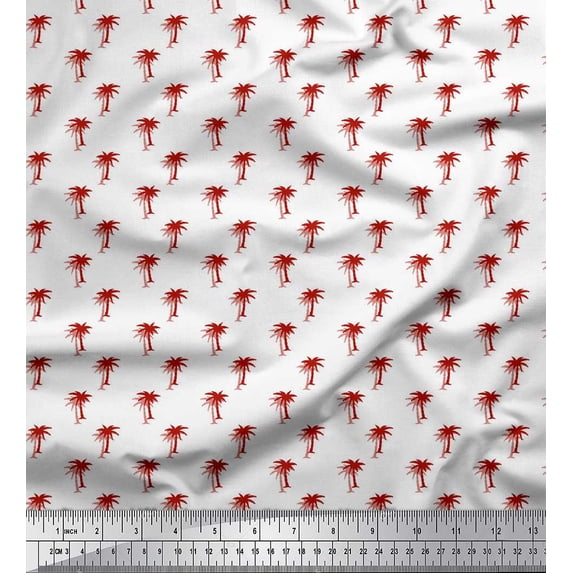 Soimoi Red Cotton Voile Fabric Palm Tree Print Sewing Fabric Yard 56 Inch Wide