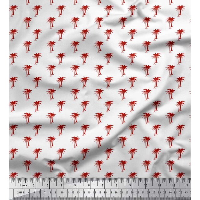 Soimoi Red Poly Georgette Fabric Palm Tree Print Fabric by the Yard 52 Inch Wide
