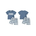 thumbnail image 2 of Baby Toddler Boys Summer Shorts Clothing Set, 6 9 12 18 24 Months Short Sleeve Embroidery Letters T-shirt with Plaid Shorts Outfit, 2 of 9