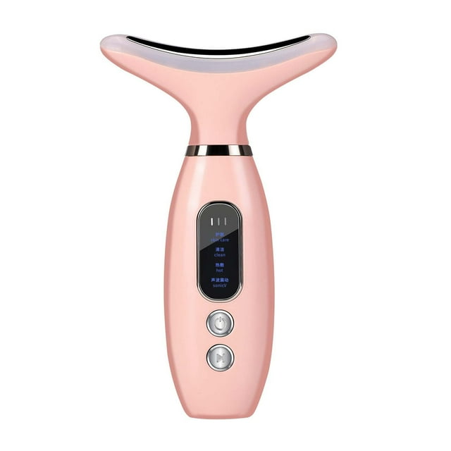 Fiudx Dispositivo de Terapia de Luz Roja, Masajeador de Cuello con Led de 4 Colores, Modos de Vibración y Calor Personalizados, Diseño Ergonómico para Contorno Facial, Rutina Diaria de Cuidado de La